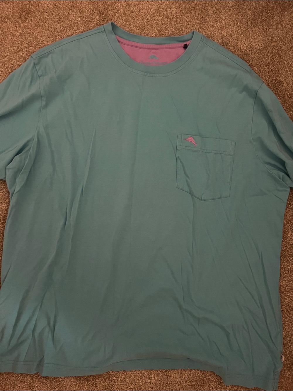Tommy Bahama Teal Short-Sleeve Pocket Tee with Pink Accent